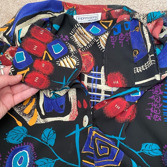 Abstract Silky Button Down Blouse VINTAGE - Picture 8 of 9